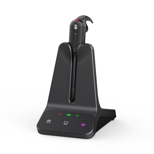 Yealink DECT Wireless Headset,Single Ear (Mono) Convertible Office Headset | WH63 E2 UC,Noise Canceling Mic,607Ft Range,3 Wearing Styles,Connects to Desk Phone and Computer/PC/Laptops