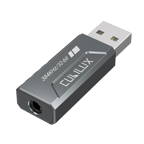 USB to 3.5mm Audio Adapter, Hi-Res 384KHz/32-bit USB A DAC Dongle, UAC 2.0 External Sound Card for PC Laptop MacBook, Windows 11/10, macOS, Linux