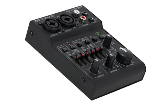 Rockville RockMix 2BT 2-Channel USB Interface Mixer with Bluetooth, Podcast | XLR/TRS Inputs, +48V Phantom Power, 2-Band EQ, RCA Outputs, Headphone Out, USB Bus Powered, Mac/PC, Bluetooth 5.0