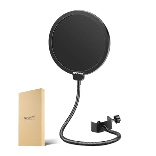 Neewer Professional Microphone Pop Filter Shield Compatible with Blue Yeti and Any Other Microphone, Dual Layered Wind Pop Screen With A Flexible 360 Degree Gooseneck Clip Stabilizing Arm | Compatible with Blue Yeti and Other Mic, Dual Layered Wind Pop Sc