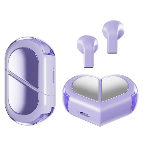 Purple Heart Wireless Earbuds for Girls Kids, Cute Mini Tiny Small Invisible Earbuds Wireless Bluetooth for Small Ears Canals Women Rose Gold Kawai Blue Tooth Ear Buds for iPhone Android - color: Purple