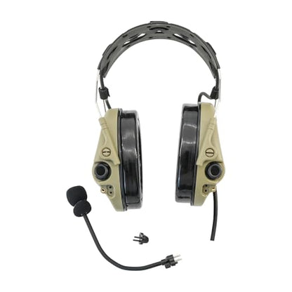 TAC300 Noise Cancelling Tactical Headset, Detachable Headband, 2Pin PTT for Airsoft Hearing Protection - color: Tan