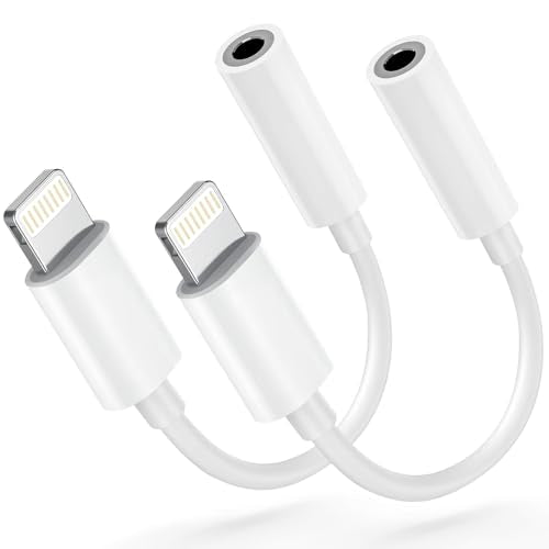 Apple MFi Certified Lightning to 3.5mm Headphone Jack Adapter -Premium Audio Quality & DAC Chip for Music Listening Car, Gym, Home Office, Compatible with iPhone 14/13/12/11/X/8/7 2Pack (White) - size: 2Pack