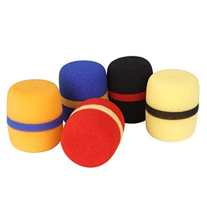Alnicov 5 Pack Thick Handheld Microphone Windscreen Sponge Cover in Black,Blue,Orange,Yellow,Red