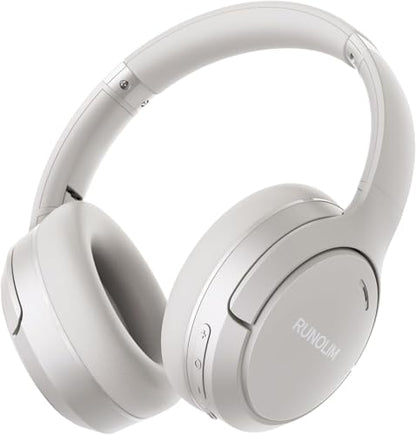 RUNOLIM Hybrid Active Noise Cancelling Headphones, 100H Playtime, Built-in Microphone, Bluetooth Wireless Over Ear Foldable Headphones with HiFi Audio, Home Travel Office - color: Silver