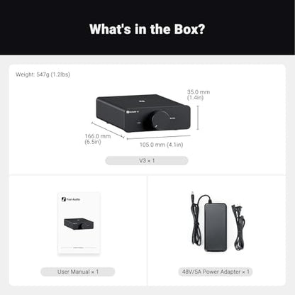 Fosi Audio V3 Stereo Amplifier Home Audio 300 Watts x2 Power TPA3255 Class D Mini Speaker Amp 2 Channel Audio Component for Passive Bookshelf Tower Speakers Desktop Home Theater with 48V Power Supply