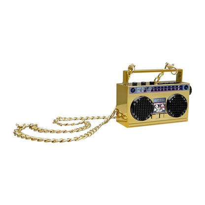 Portable Bluetooth Speakers, Retro Speakers Bluetooth Wireless Wearable | Mini Bluetooth Boombox with 27” Neck Chain, FM Radio, On-Board Buttons, Dual 3W Peak Power Bluetooth Speaker for Anywhere - color: Gold