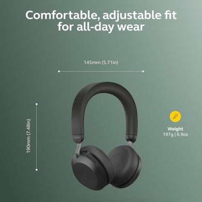 Jabra Evolve2 75 PC Wireless Headset with Charging Stand and 8-Mic Technology - Dual Foam Stereo Headphones with Advanced Active Noise Cancelling, USB-C Bluetooth Adapter and UC Compatibility - Black - size: USB-C Dongle, style: All Platforms
