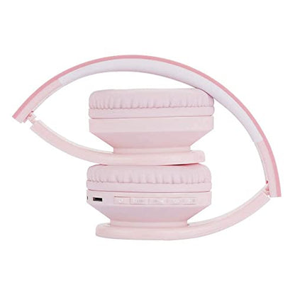 PowerLocus Bluetooth Headphones for Kids, Wireless Foldable Headphones Over Ear, Headphone with Microphone, 85DB Volume Limit, Wireless and Wired Headset with Micro SD, FM for Cellphones, Tablets, PC - color: Pink