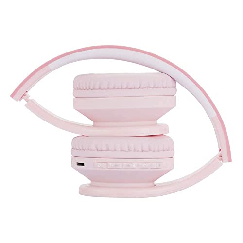 PowerLocus Bluetooth Headphones for Kids, Wireless Foldable Headphones Over Ear, Headphone with Microphone, 85DB Volume Limit, Wireless and Wired Headset with Micro SD, FM for Cellphones, Tablets, PC - color: Pink