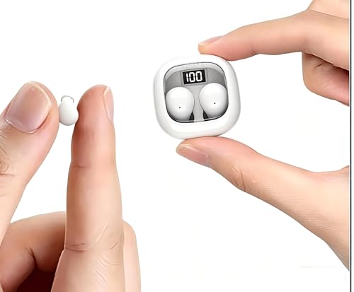 Smallest Invisible Sleep Earbuds Bluetooth 5.3 for Side Sleepers Small Ears | Tiny discreet earbuds with LED Display & ENC Noise Cancelling, ultra lightweight for overnight sleep & small ear canals - color: White