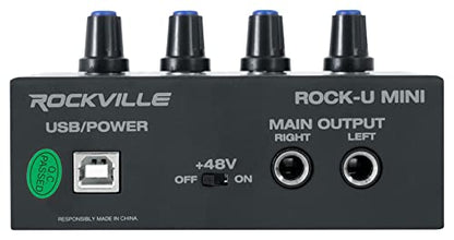 Rockville ROCK-U MINI 2x2 USB Recording Interface Kit with RCM PRO Mic | 24-Bit/192kHz, XLR/TRS Combo and Hi-Z Inputs, 48V Phantom Power, 0ms Monitoring, PRO-M50 Headphones, Shock Mount, 3-Items