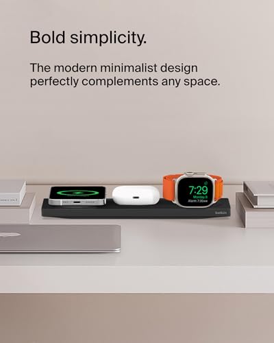 Belkin MagSafe 3 in 1 Wireless Charging Pad, Fast Charging Station | Apple Watch, iPhone 17/16/15/14 Series, AirPods compatible, multi-device MagSafe charging station, Magnetic - color: Black, style: New