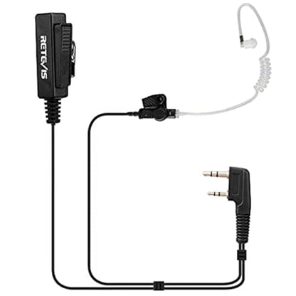 Retevis Walkie Talkie Earpiece with Mic, for Retevis RT22/RT21/H777/RT68 | Acoustic Tube, 2 Pin, Compatible with Pxton, Baofeng, Kenwood Walkie Talkies, Two Way Radio Headset with Big PTT Clip(1 Pack)