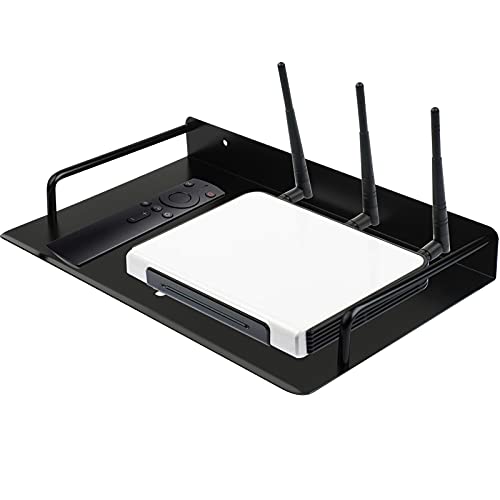 Alumimum Alloy Wall Mount Shelf Bracket for TV Accessories WiFi Router TV Box Set Top Box (Black, 11.2'' x 8.2'') - size: 11.2'' x 8.2''