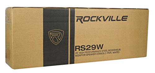 Rockville RS29W 29" Black Bookshelf Speaker/Studio Monitor Stands, Pair | White, 60 Lb Load Capacity, EVA Isolation Pads, Cable Management, Powder Coated, Brass Spikes, Rubber Feet, 9" x 9" Top - color: White