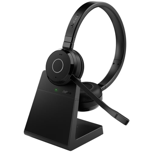 Jabra Evolve 65 TE (Third Edition) Wireless Headphones w/Charging Stand - Noise-Canceling Mic, 16 hr Battery Life, Connectivity, MS Teams Certified, Supports Other Platforms, Black - style: Dual-Ear, Charging Stand