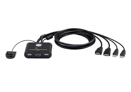 ATEN CS22HF 2-Port USB FHD HDMI KVM Switch Full HD 1080p, 2 Computers 1 Monitor, USB Peripherals, Easy Hook Design, Push-Button Remote, Plug-and-Play, Multi-Platform (Windows/Mac/Linux) - size: HDMI - 60Hz, style: US Version