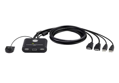 ATEN CS22HF 2-Port USB FHD HDMI KVM Switch Full HD 1080p, 2 Computers 1 Monitor, USB Peripherals, Easy Hook Design, Push-Button Remote, Plug-and-Play, Multi-Platform (Windows/Mac/Linux) - size: HDMI - 60Hz, style: US Version