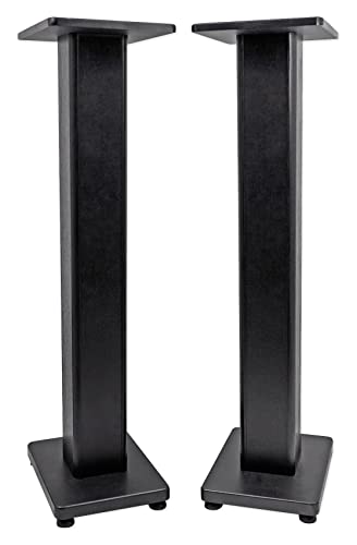 Rockville Pair RHT28 28 Inch Bookshelf Speaker Stands, 60 lbs Capacity, Surround Sound Home Theater, Premium Wood, Dual Top Plates, Sand-Fillable, for Audiophiles and Studio Monitors | 60 lb Capacity, Dual Top Platforms, MDF, Brass & Rubber Spikes, EVA Is