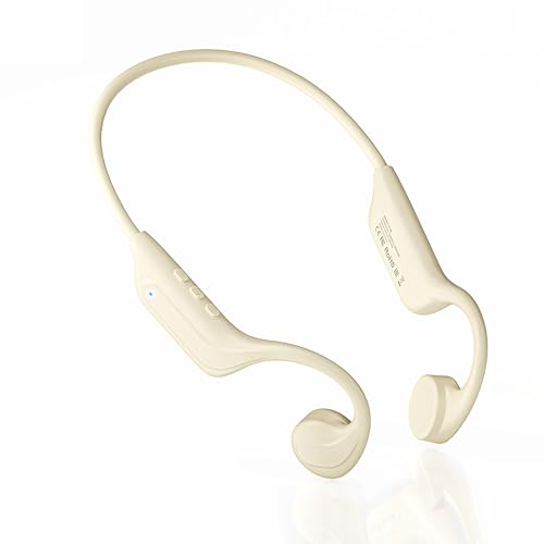 New Bone Conduction Headphones Bluetooth 6.0, Open Ear Headphones with Mic, 3 EQ Modes, Anti-Leak Audio, Dual Pairing, 10H Playtime, 25g Lightweight, IP65 Waterproof for Running, Cycling & Hiking - color: Beige