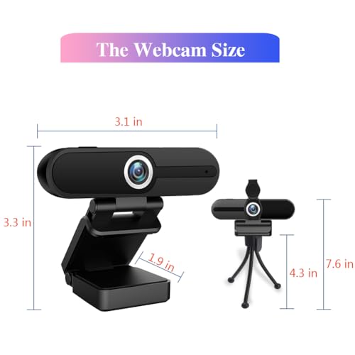 Webcam 4K 8MP with Microphone&Privacy Cover&Tripod for PC Video Call - color: Black