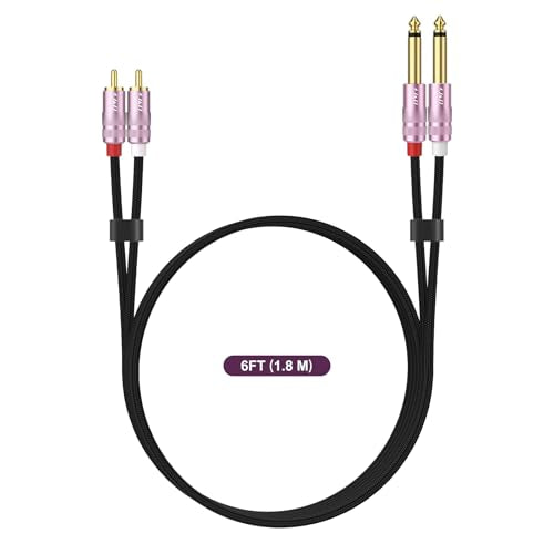 J&D RCA to 1/4 Inch Cable, Nylon Braided Audio Cable, Dual 1/4 inch TS to Dual RCA Stereo Audio Interconnect Cable, Gold Plated Audio Connector for Amplifiers, Instruments, Audio Equipment, 6 feet - size: 6 feet