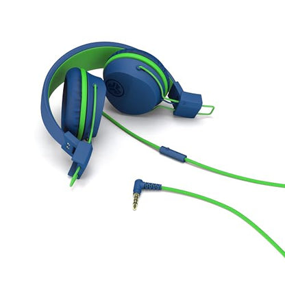 JLab JBuddies Studio Kids on-Ear Wired Headphones with mic, Volume Limiter, Folding, Adjustable, Noise Isolation, Blue/Green (Pack of 2) - color: Blue/Green, size: Headphones (Pack of 2)