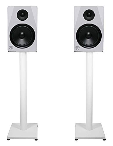 Rockville RS29W 29" Black Bookshelf Speaker/Studio Monitor Stands, Pair | White, 60 Lb Load Capacity, EVA Isolation Pads, Cable Management, Powder Coated, Brass Spikes, Rubber Feet, 9" x 9" Top - color: White