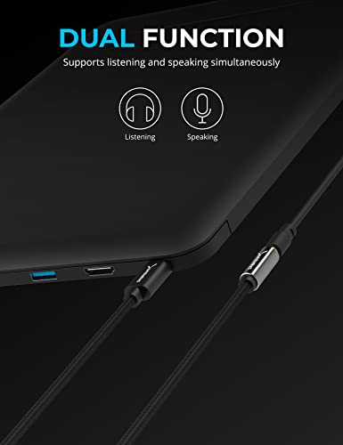 SABRENT USB-C to 3.5mm Audio Jack Active Adapter, 20in (CB-UC35) | Dual-function 3.5mm audio jack (headphone + mic); active adapter; 20-inch cable