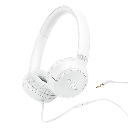 JBL Tune 530 Wired - Wired On-Ear Headphones - White | JBL Pure Bass Sound, Lightweight, comfortable, and foldable, Tangle-free flat cable, Hands-free calls - color: White