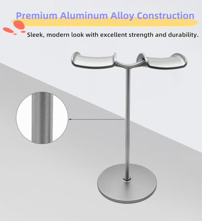 NQQNQQ【1PACK Aluminum Dual Headphone Stand for Over-Ear Gaming Headsets – Heavy Base Holder Compatible with Beats, Bose, ATH, AKG. DJ-O (Silver) - color: Silver