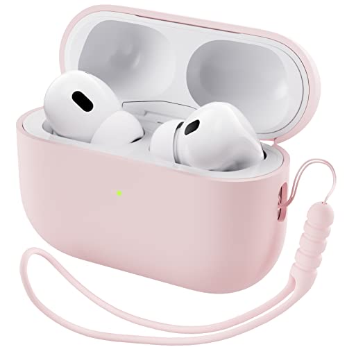ORNARTO for AirPods Pro 2 Case, Hybrid Silicone, Pink | Hybrid Silicone Rubber, Front LED Visible, Wireless Charging, Skin-Friendly Soft Touch, Anti-Scratch, Detachable Lanyard - color: Pink