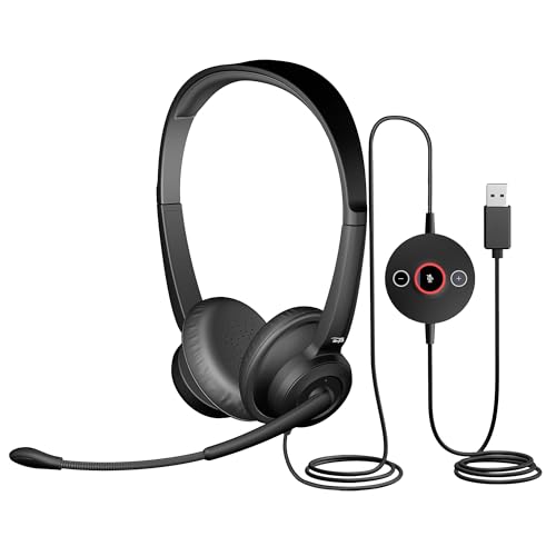 Cyber Acoustics AC-204ENC USB Stereo Headset with Dual-Mic ENC | Great for Office and Remote Work Calls, In-Line Control Module, Leatherette Earpads - style: USB Stereo ENC Headset