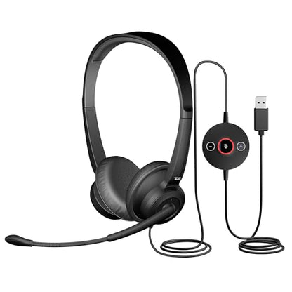 Cyber Acoustics AC-204ENC USB Stereo Headset with Dual-Mic ENC | Great for Office and Remote Work Calls, In-Line Control Module, Leatherette Earpads - style: USB Stereo ENC Headset