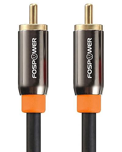 FosPower Digital Audio Coaxial Cable [24K Gold Plated Connectors] Premium S/PDIF RCA Male to RCA Male for Home Theater, HDTV, Subwoofer, Hi-Fi Systems - 6ft | Digital audio coaxial S/PDIF cable featuring 24K gold-plated RCA male connectors for home theate