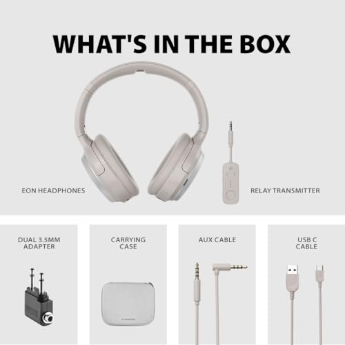 Avantree Sky Eon - ANC Travel Headphones with Airplane Adapter | Use on flights and phones with the included wireless adapter, active noise.