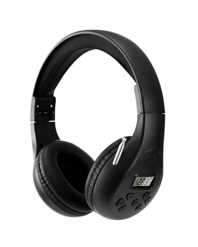 Portable Personal FM Radio Headphones with Best Reception, Wireless Headset FM Radio Ear Muffs for Walking, Jogging Powered by 2 AA Batteries(Not Included) -Black