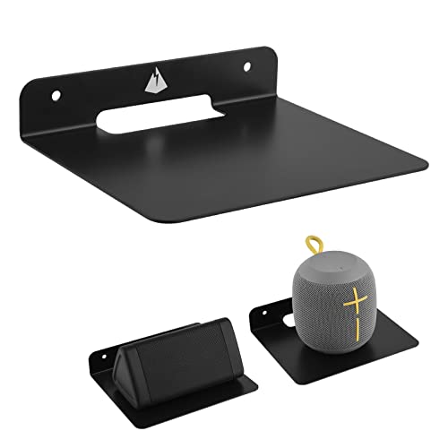 Small Floating Shelf Speaker Mount, 6 inch Small Wall Shelf Metal Speaker Mount for Webcam Security Camera Figures Display Stand (Black, 1 Pack)