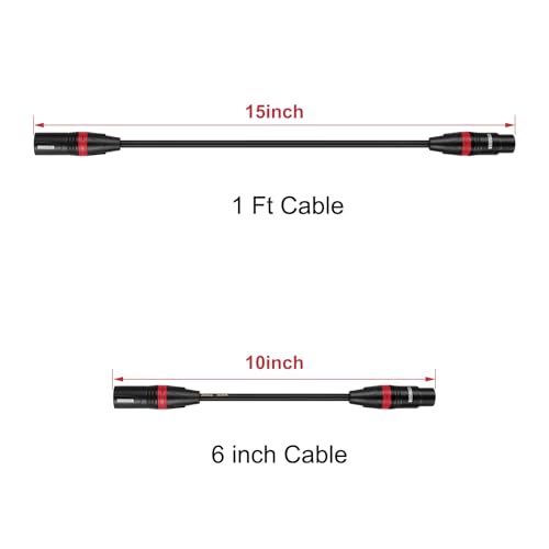 XLR Male to XLR Female Microphone Cable, 1 Ft, 2 Pack