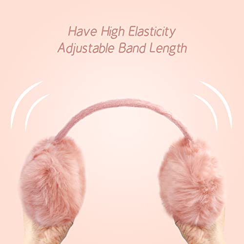 POXIMI Women Winter Earmuffs Girl Ski Adjustable Ear Covers for Kid Cute Bow Ear Warmer Outdoor Earmuff Fleece Lining - color: Pink 2