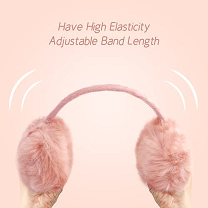 POXIMI Women Winter Earmuffs Girl Ski Adjustable Ear Covers for Kid Cute Bow Ear Warmer Outdoor Earmuff Fleece Lining - color: Pink 2