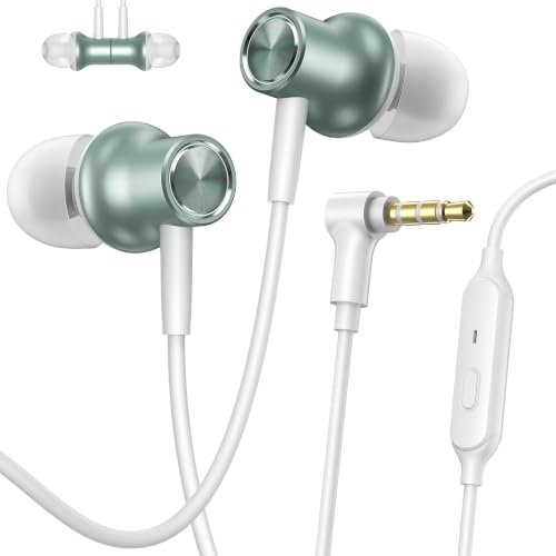 Wired Earbuds 3.5mm Headphones with Mic for Laptop PC Chromebook,Green | Noise Isolating in-Ear Earbuds,3.5mm Jack Plug in headphones Call Volume Control for Mobile Phones/Computer/MP3 Kids School - color: Green