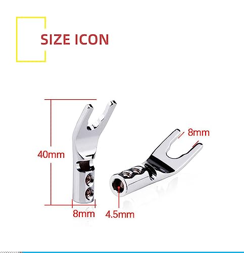 HiFi 4pc Rhodium Plated Pure Copper Speaker Spade Connectors, Dual Screw Locking Y/U Plugs - style: Spade Style-Rhodium