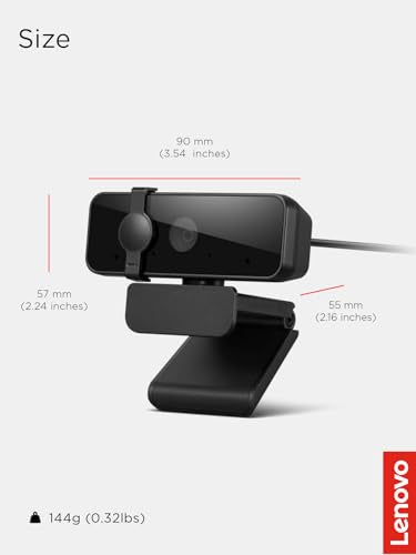 Lenovo 310 FHD Webcam, 1080p, FHD Resolution @30 FPS, Plug-and Play USB Connectivity, 1.8M Cable, 2 Integrated Microphones, External Privacy Shutter, Black - color: Black, style: 310 FHD