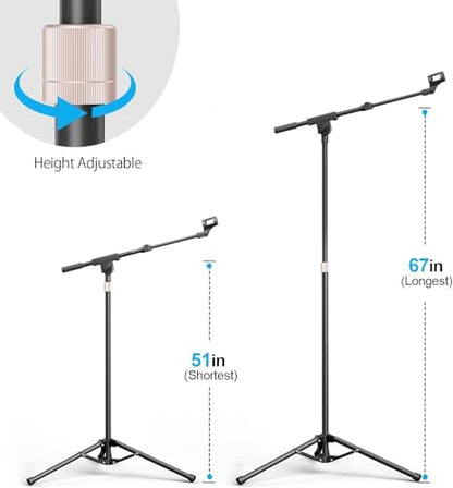 Mic Stand with Boom Arm with Carrying Bag and 2 Mics Clips, 1 Pack