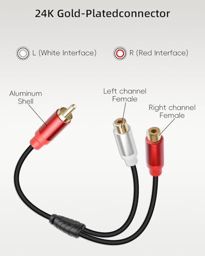 Short RCA Y Splitter Cable,1 RCA Male to 2 RCA Female Stereo Audio Extension Cable for Speaker,Subwoofer,Amplifier,Stereo System,Home Theater,2Pack(0.3M/1FT) - size: 1M to 2F