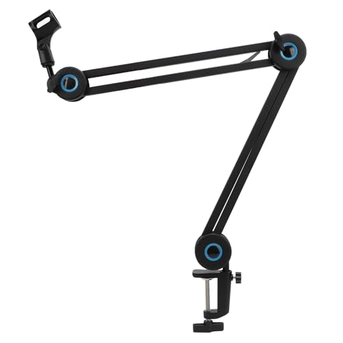 Microphone Arm Stand, Aluminum Alloy Desktop Mic Boom Stand with Cable Management, 3/8 to 5/8 Inch Adapter, Adjustable Clamp Mount for Studio Recording Podcasting