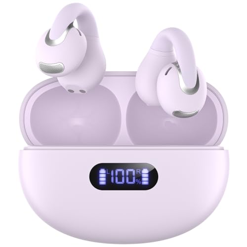 Jzones Open Ear Clip Wireless Earbuds Bluetooth 5.4, Lightweight Comfort Sports Bone Conduction Headphones Built-in Mic for Clear Audio, Stable Fit Earphones 24H Play-Purple - color: Purple