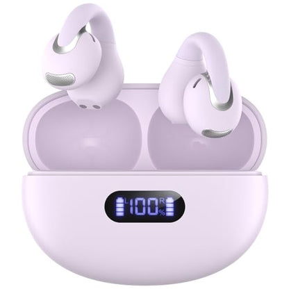 Jzones Open Ear Clip Wireless Earbuds Bluetooth 5.4, Lightweight Comfort Sports Bone Conduction Headphones Built-in Mic for Clear Audio, Stable Fit Earphones 24H Play-Purple - color: Purple